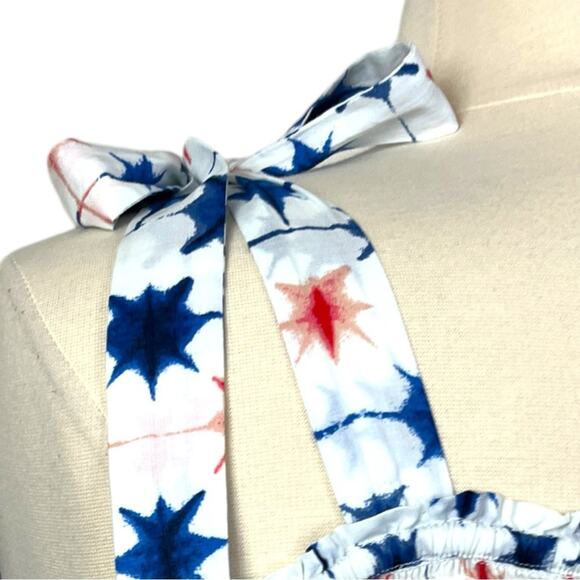 J. Crew Dress Smocked Tie Sleeves Sundress Red Blue Stars Women’s Plus Size 2X - Picture 12 of 14